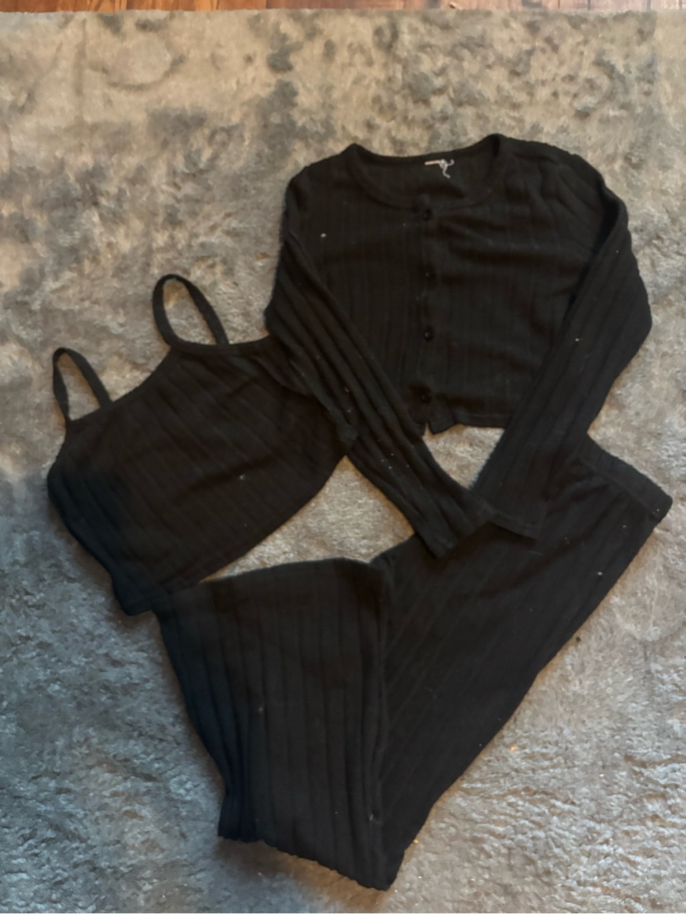 Girls Medium 3 Piece Ribbed Lounge Set